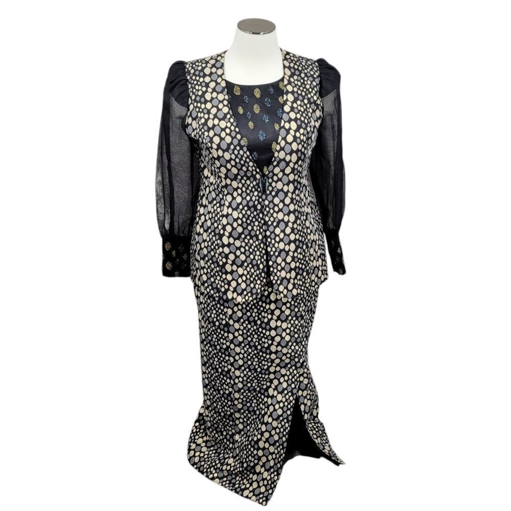 Elite Champagne Church Suit Skirt Set Blazer Satin Black Gold Gray Beaded